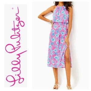Lilly Pulitzer Gracelyn Halter Midi Dress - Roxie Pink Wave N Sea Size XL NWT